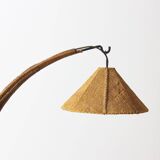 Italian wood arc floor lamp in rattan, 1970s