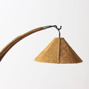 Italian wood arc floor lamp in rattan, 1970s