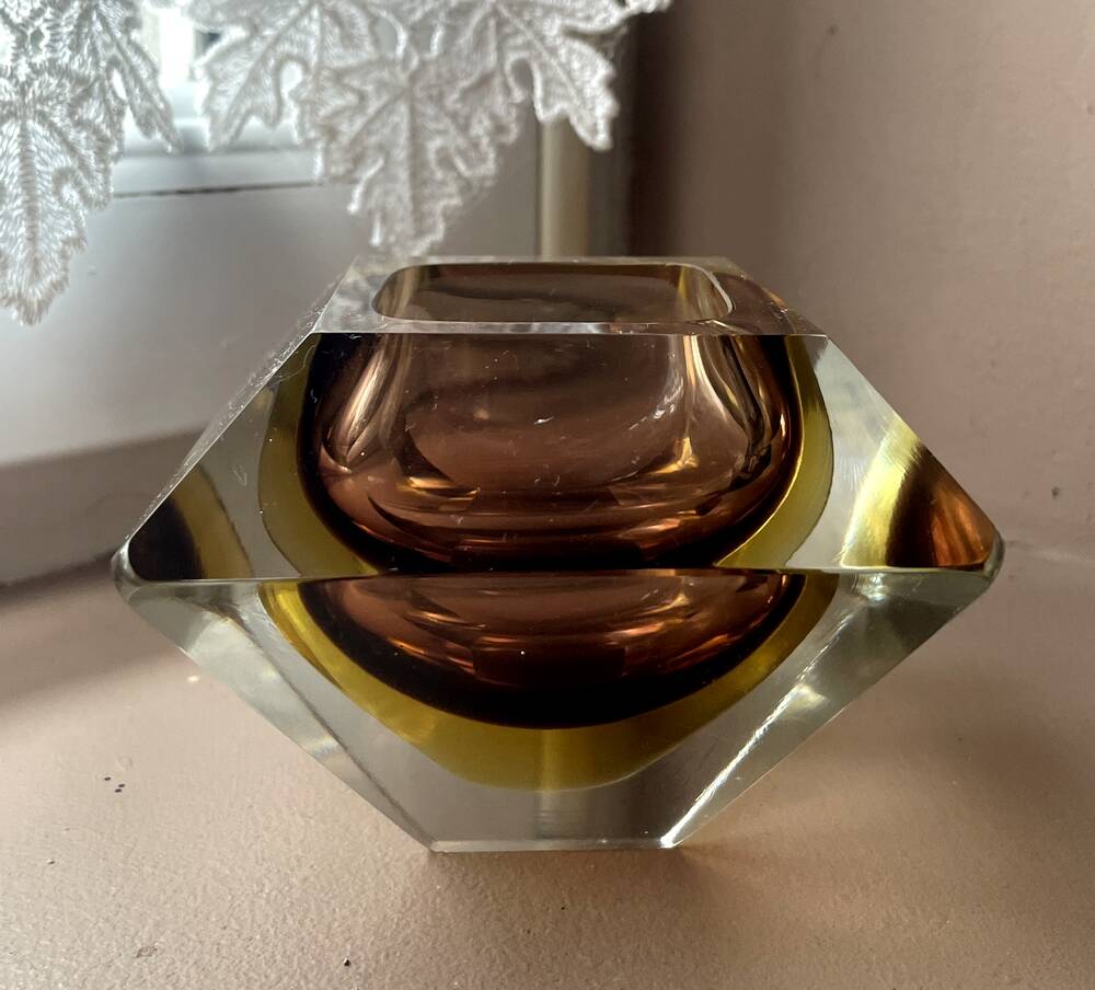 Ashtray or coin tray murano amber and brown by flavio poli