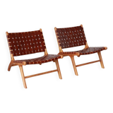 Pair of Teak & Leather heaters - model "Los Angeles" - Olivier de Schrijver