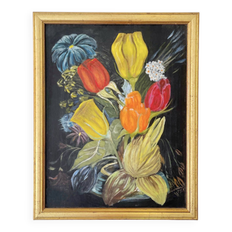 Peinture nature morte vintage de fleurs sur toile