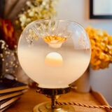 Old globe table lamp bi-color Murano Mazzega in white and orange blown glass