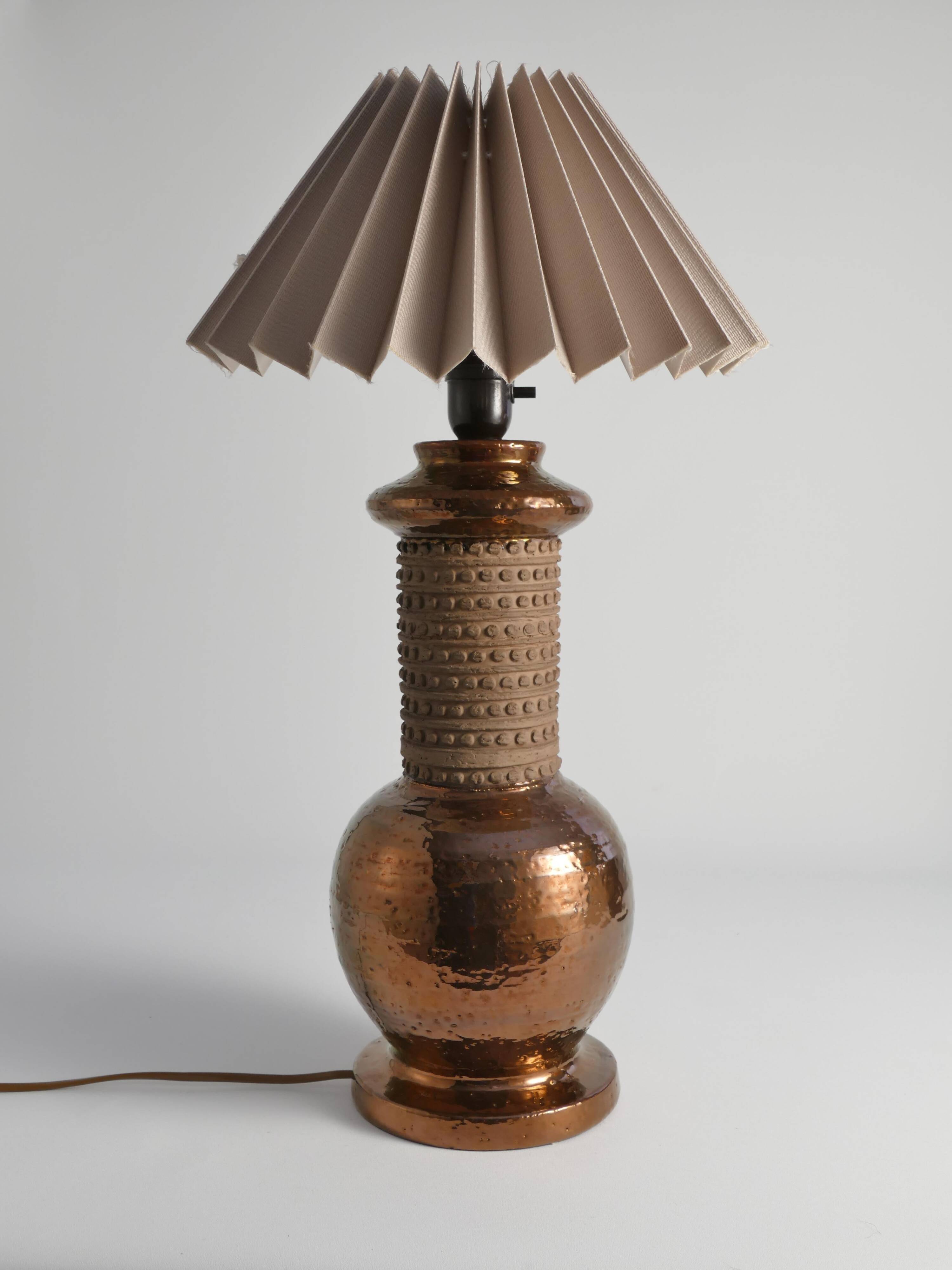 Mid-century Modern Copper-hued Ceramic Table Lamp by Bitossi for Bergboms, 1970s