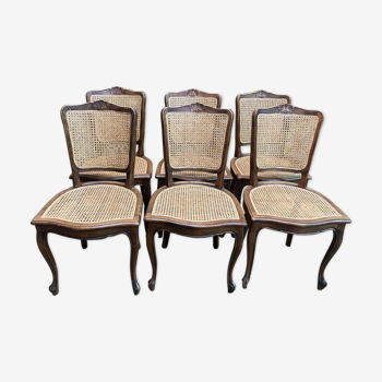 Suite of 6 Louis XV style chairs in walnut and canning