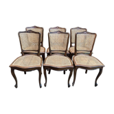 Suite de 6 chaises de style Louis XV en noyer et cannage