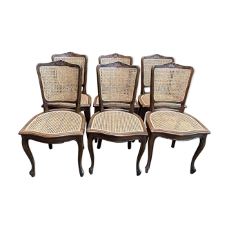 Suite of 6 Louis XV style chairs in walnut and canning