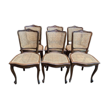 Suite of 6 Louis XV style chairs in walnut and canning