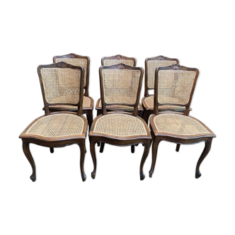Suite de 6 chaises de style Louis XV en noyer et cannage