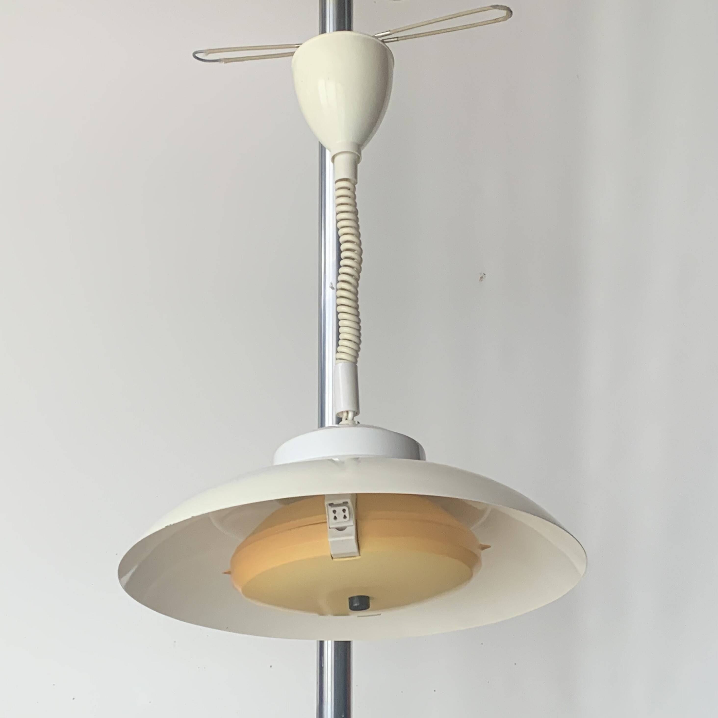 Vintage white metal pendant light - up and down system - Space Age Design