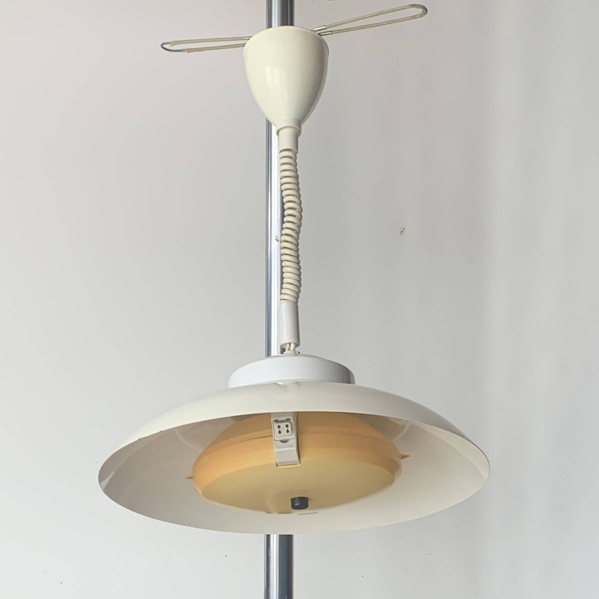 Vintage white metal pendant light - up and down system - Space Age Design