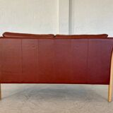 VINTAGE DANISH MID CENTURY DARK COGNAC LEATHER 2 SEATER STOUBY SOFA