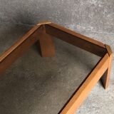 Table basse en bois claire et verre fumé, années 80