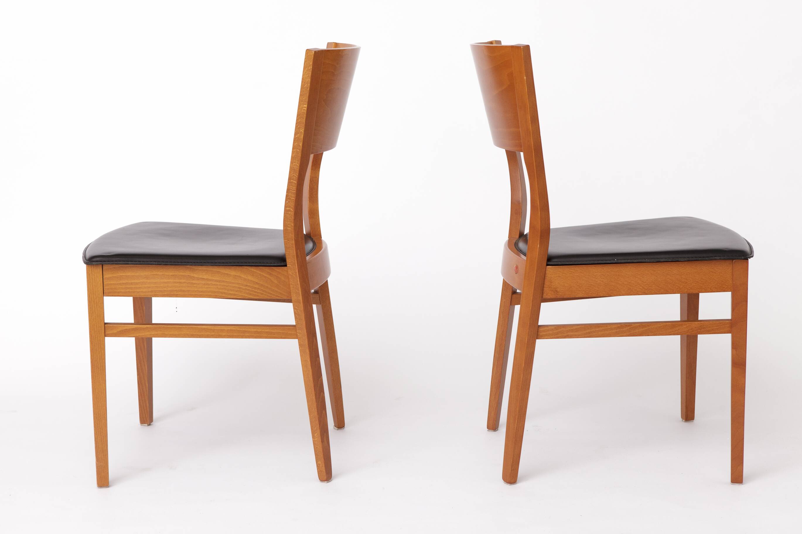 Set of 4 Italian Chairs by DAL1923, 1980s, Elm Wood, Black Faux Leather