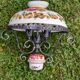 Suspension/chandelier old ceramic openwork flowers & wrought iron, circa 1960