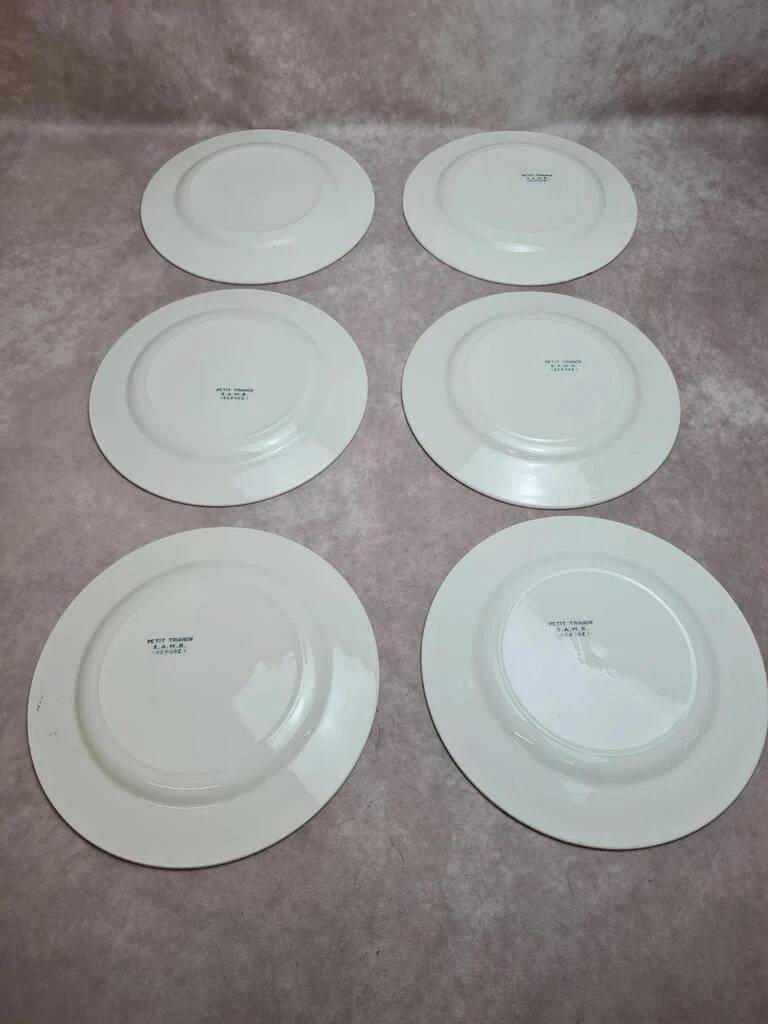 Set of 12 antique Salins "Petit Trianon" blue ironstone dinner plates.