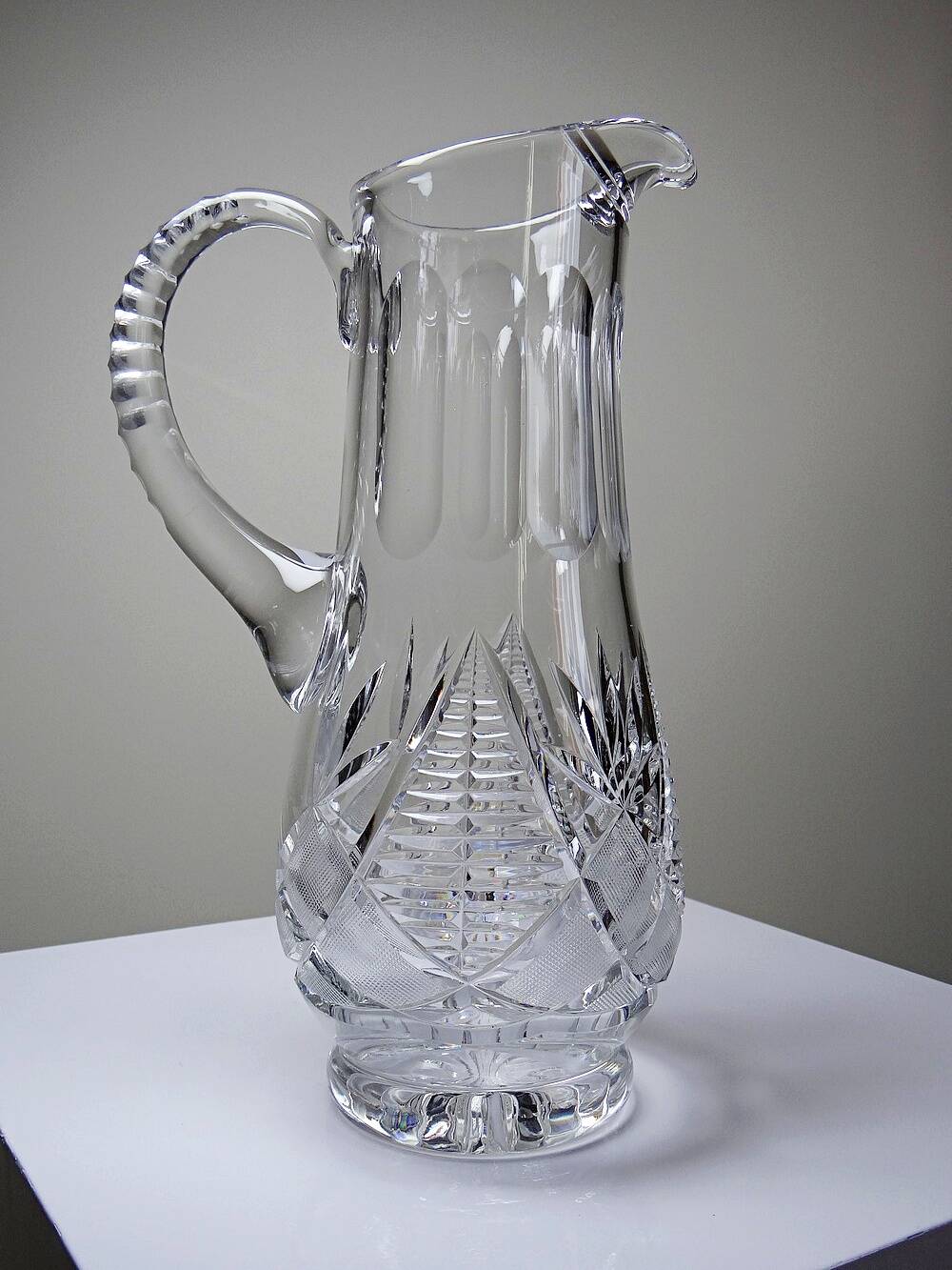 Large cut crystal water pitcher, European crystal makers 20th century