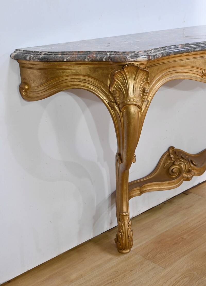 Important Wall Console in Gilded Wood, Louis XV style – Early 20th century