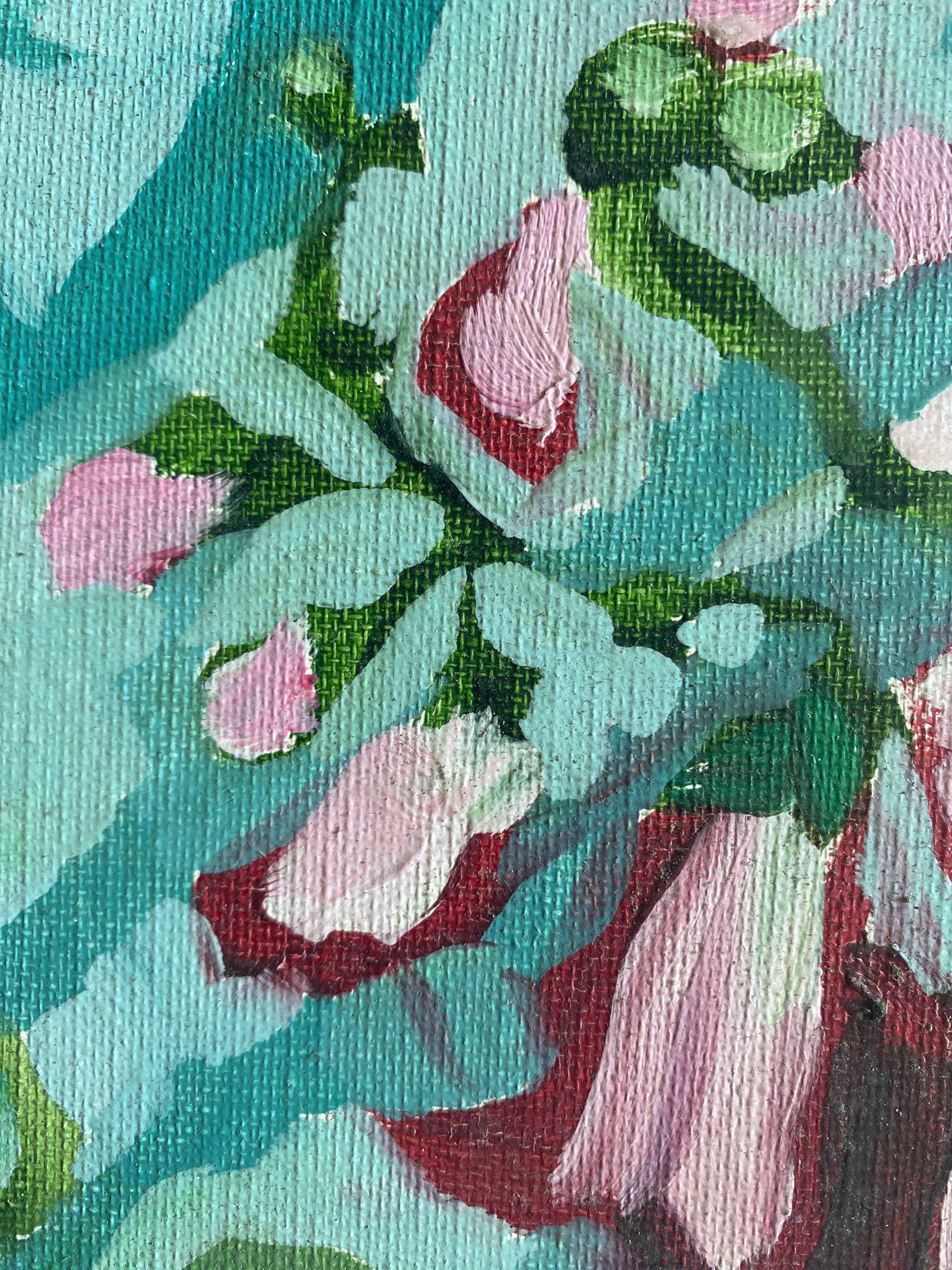 Painting "Bouquet of foxgloves" apothecary pot signed P. Jally and frame