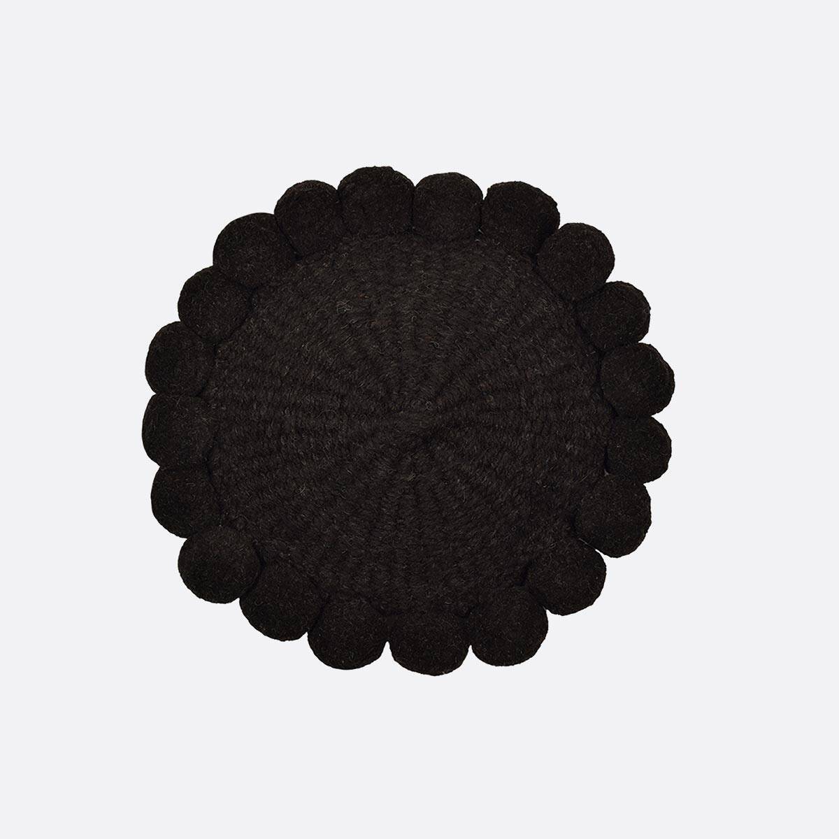 Mini round black wool pompom cushion