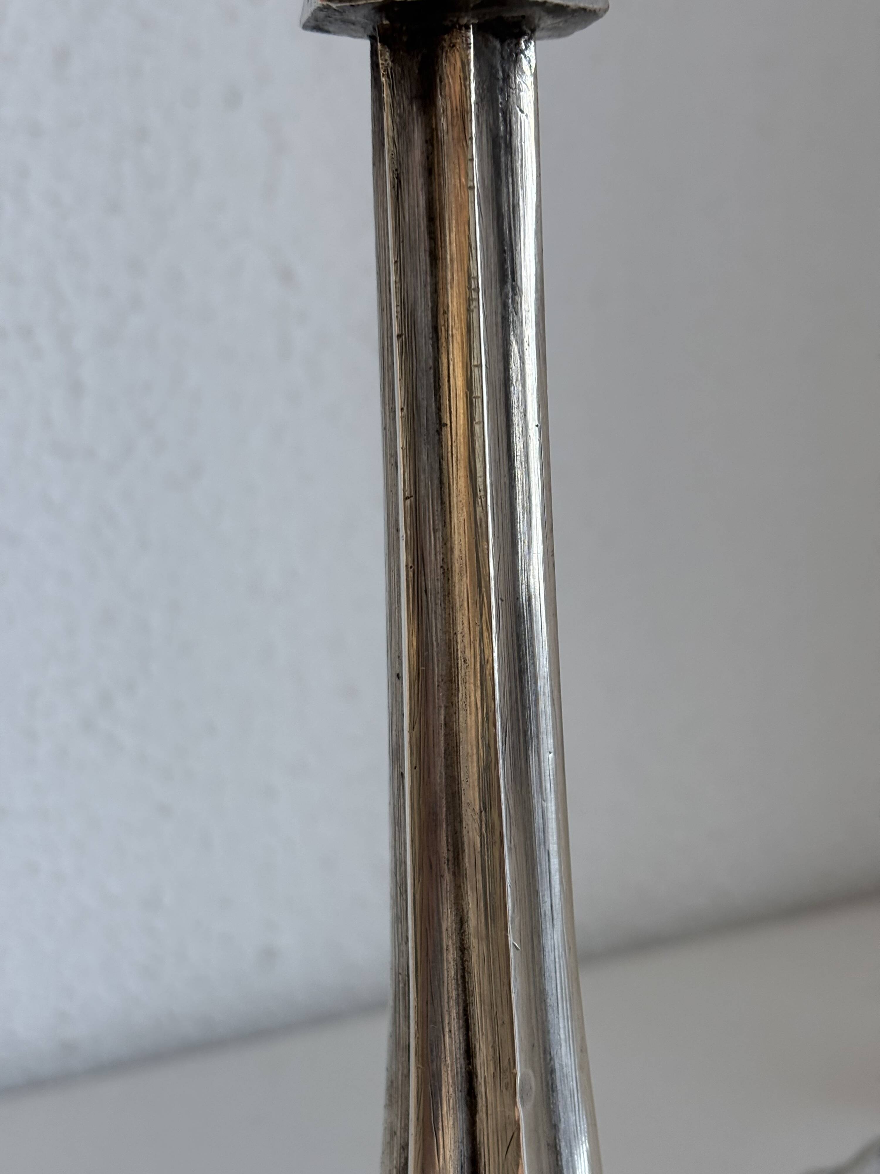 Art Deco table lamp from the 1920s–1930s — Tree trunk base in nickel metal