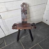 Vintage Spanish tripod chair in carved wood