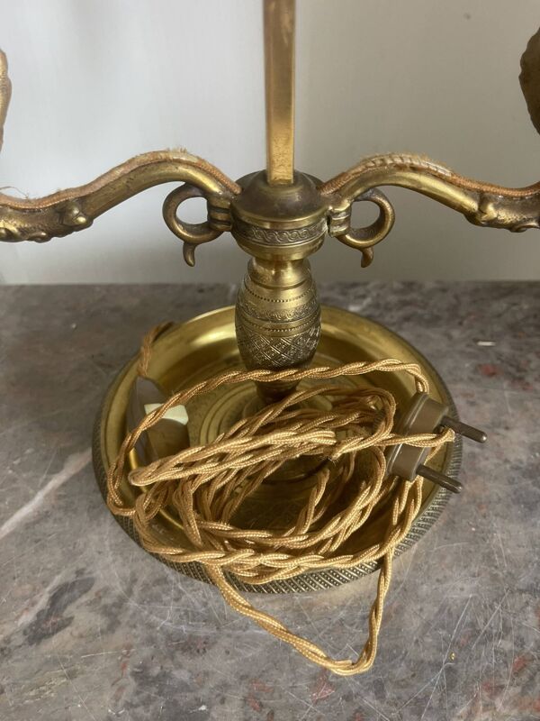 Ancien Lampe Bouillotte 2 Feux Cygne Lucien Gau Bronze Doré Empire Napoléon
