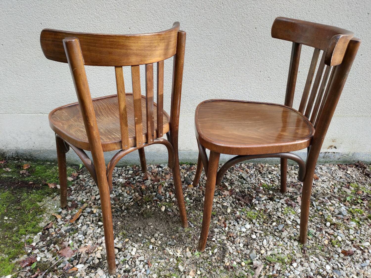 Pair of curved wooden bistro chairs