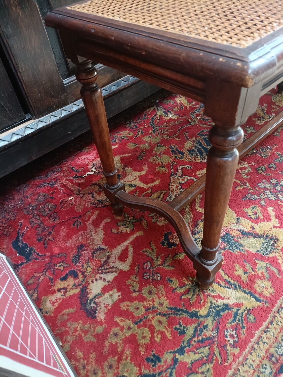 Wooden bench or piano bench with tanned seat