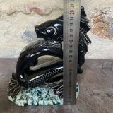 Sculpture poisson vintage céramique barbotine noir ancien art déco XXème