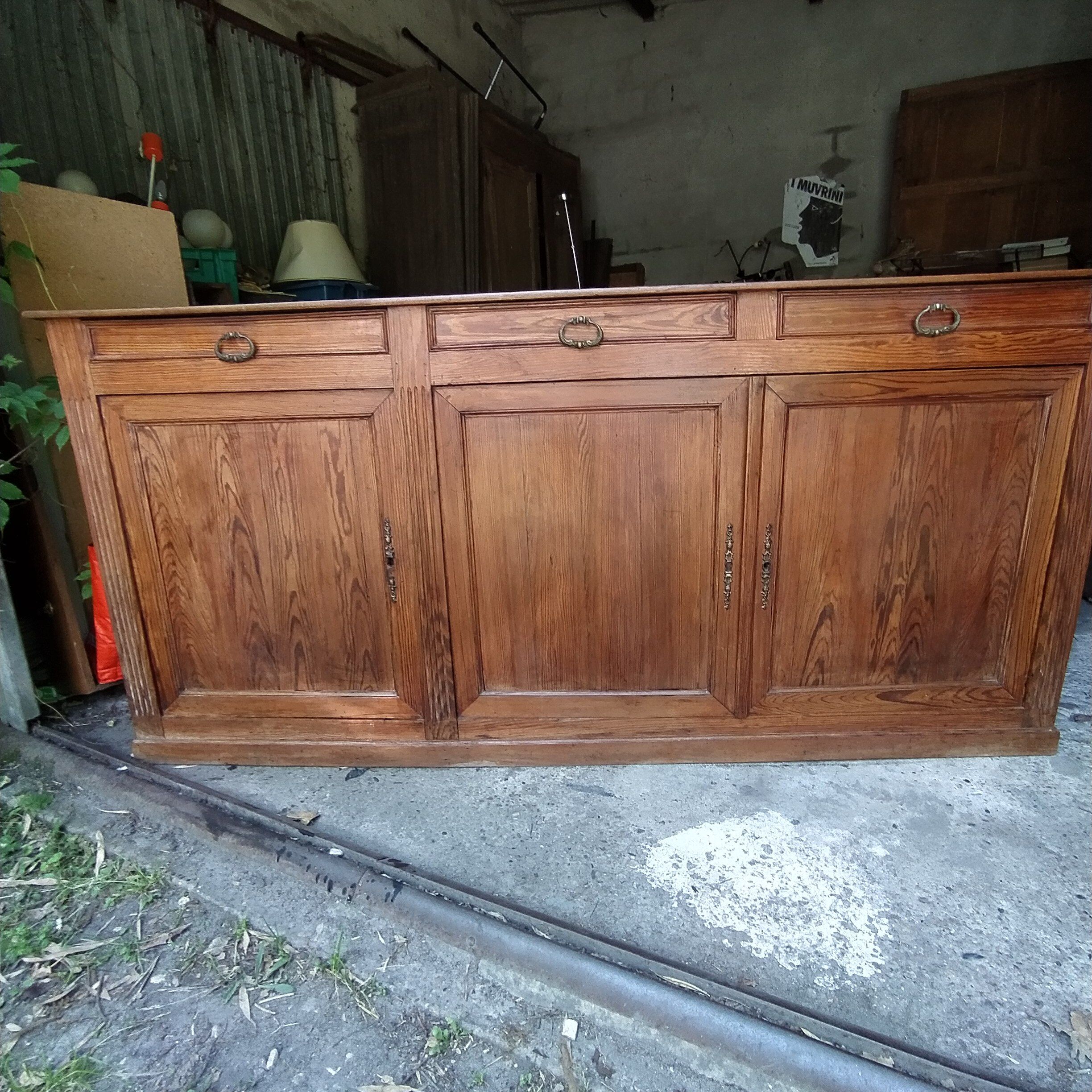 Enfilade Pitchpin époque 1900 3 portes et 3 tiroirs