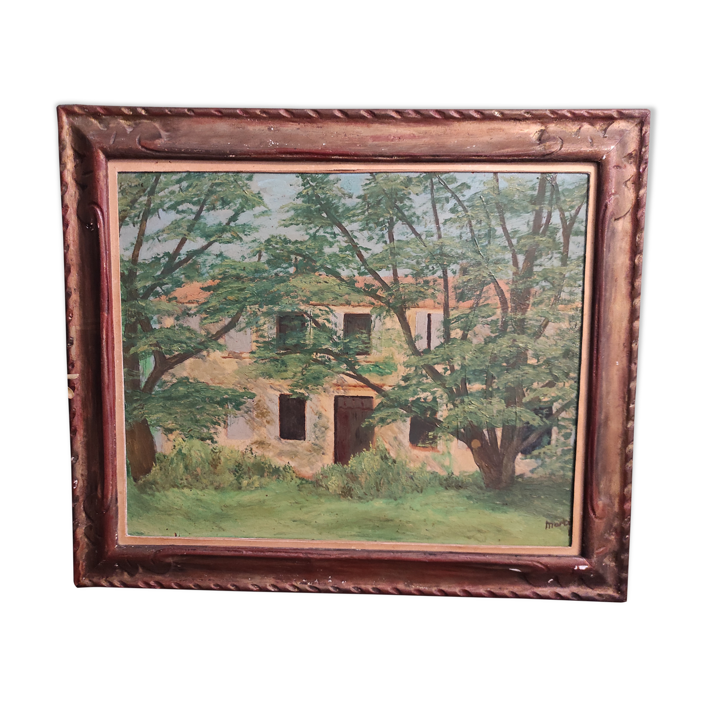 French vintage oil painting, signed Martínez, 1950