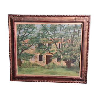 Peinture à l’huile vintage, signée Martínez, 1950