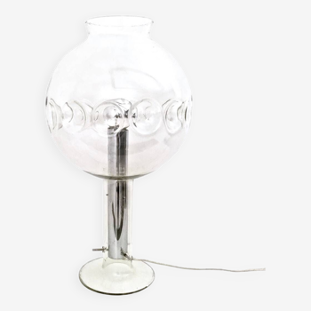 Lampe de table postmoderne en acier avec abat-jour sphérique en verre de Murano, Italie