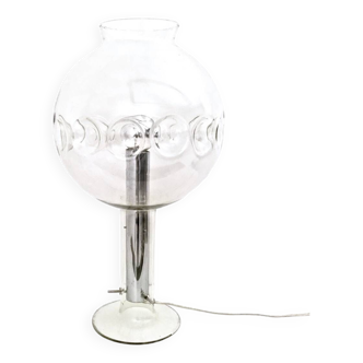 Lampe de table postmoderne en acier avec abat-jour sphérique en verre de Murano, Italie