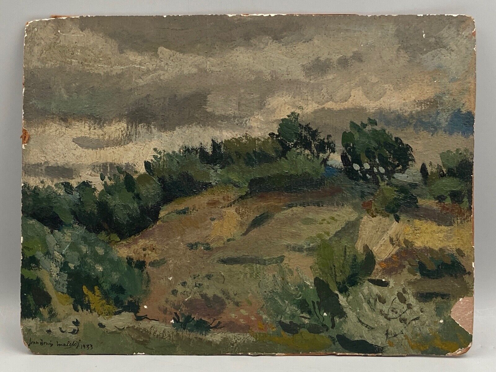 OIL ON CARDBOARD BY JEAN DENIS MALCLES LANDSCAPE 1933