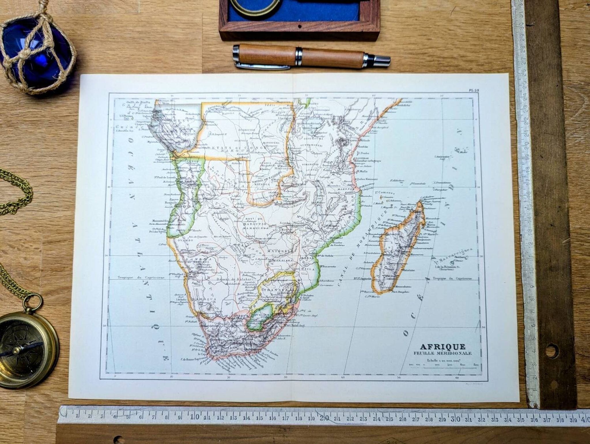 Imprimée en 1885, le sud de l'Afrique.