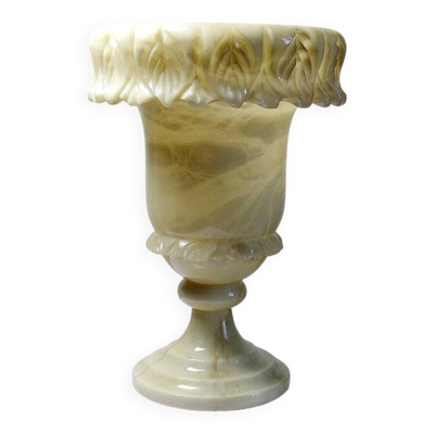 Grande potiche médicis en albâtre/marbre jaunâtre style belle époque