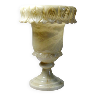 Grande potiche médicis en albâtre/marbre jaunâtre style belle époque