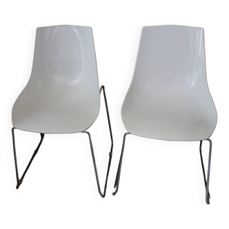 Paire de chaises dal segno furnishing  design  vintage blanche point de diamant traiteaux chromés