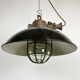 Black enamel and cast iron industrial cage pendant light, 1950s
