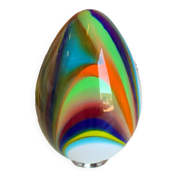 White Egg Table Lamp in Murano-Style Multicolored Glass