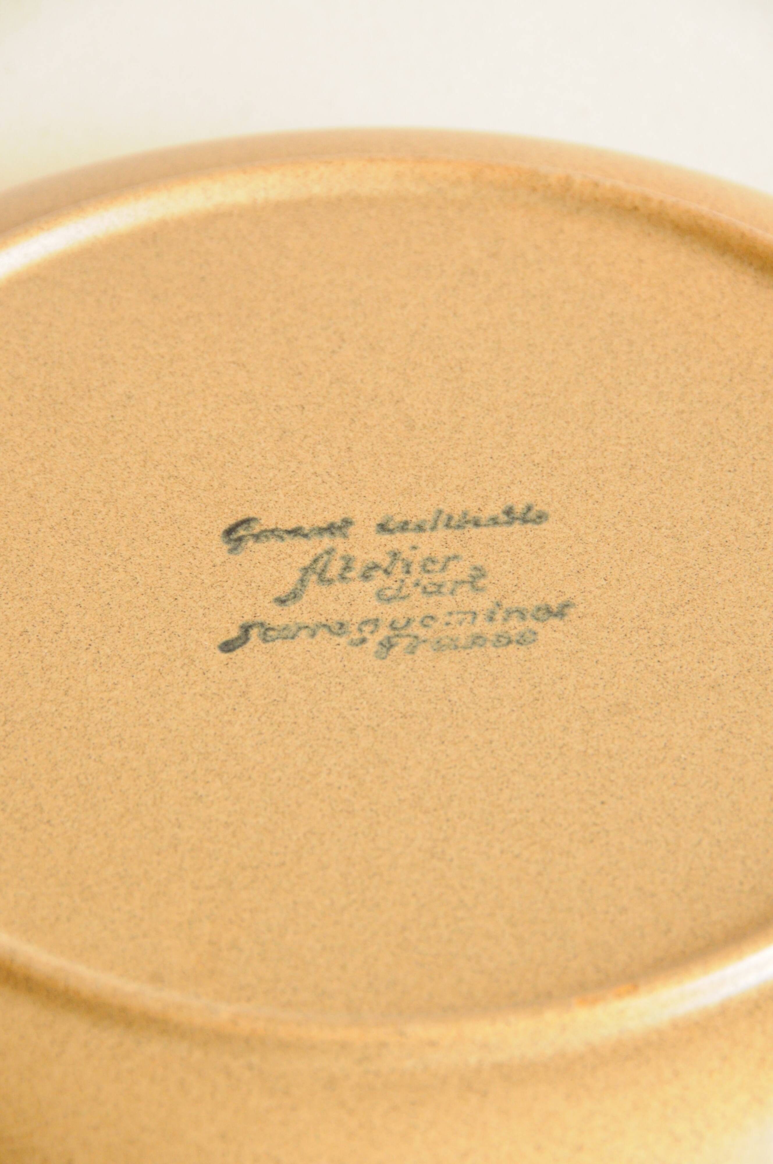Vintage Round Calotte Plate in Stoneware with Floral Pattern - Sarreguemines model