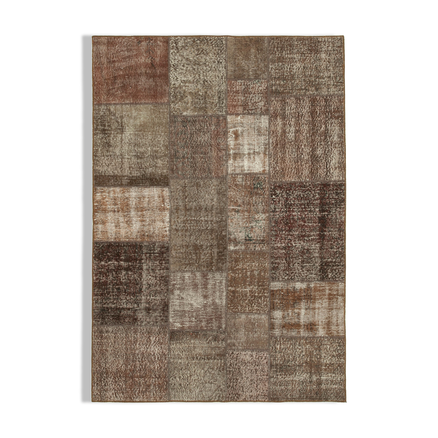 Hand-knotted turkish vintage 170 cm x 245 cm brown patchwork carpet