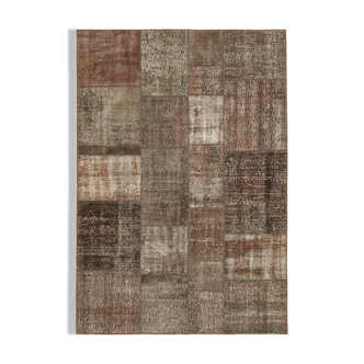 Hand-knotted turkish vintage 170 cm x 245 cm brown patchwork carpet