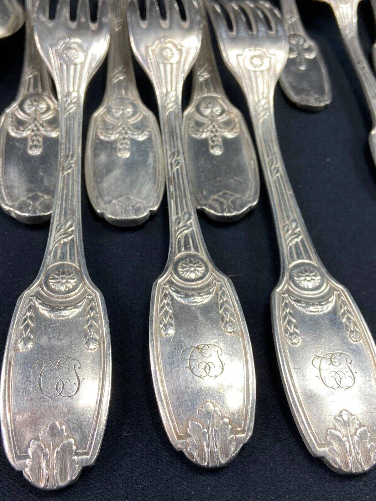 Christofle cutlery set silver metal Empire large cutlery and desserts, spoons