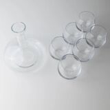 Vintage clear glass decanter set with 6 round wine glasses - Italian 1980s timeless design, elegant table décor