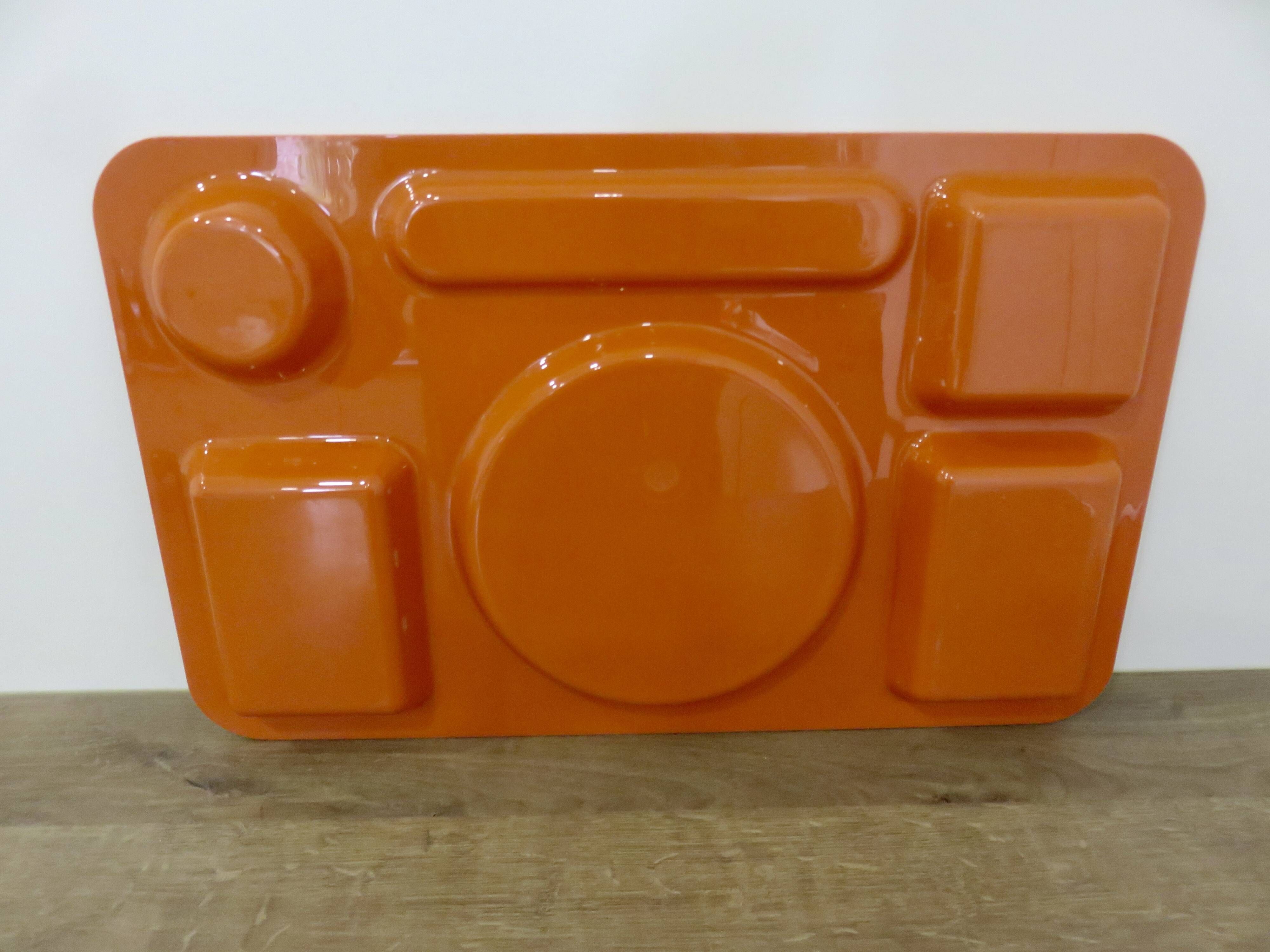 Set of 3 Guzzini trays in transparent ABS and orange ABS, 1970, vintage.