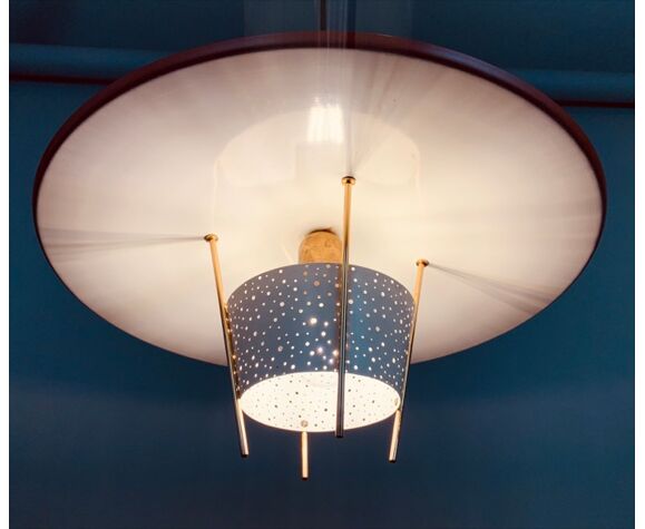 Hanging lamp by Ernest Igl perforated tole for Hillebrand
