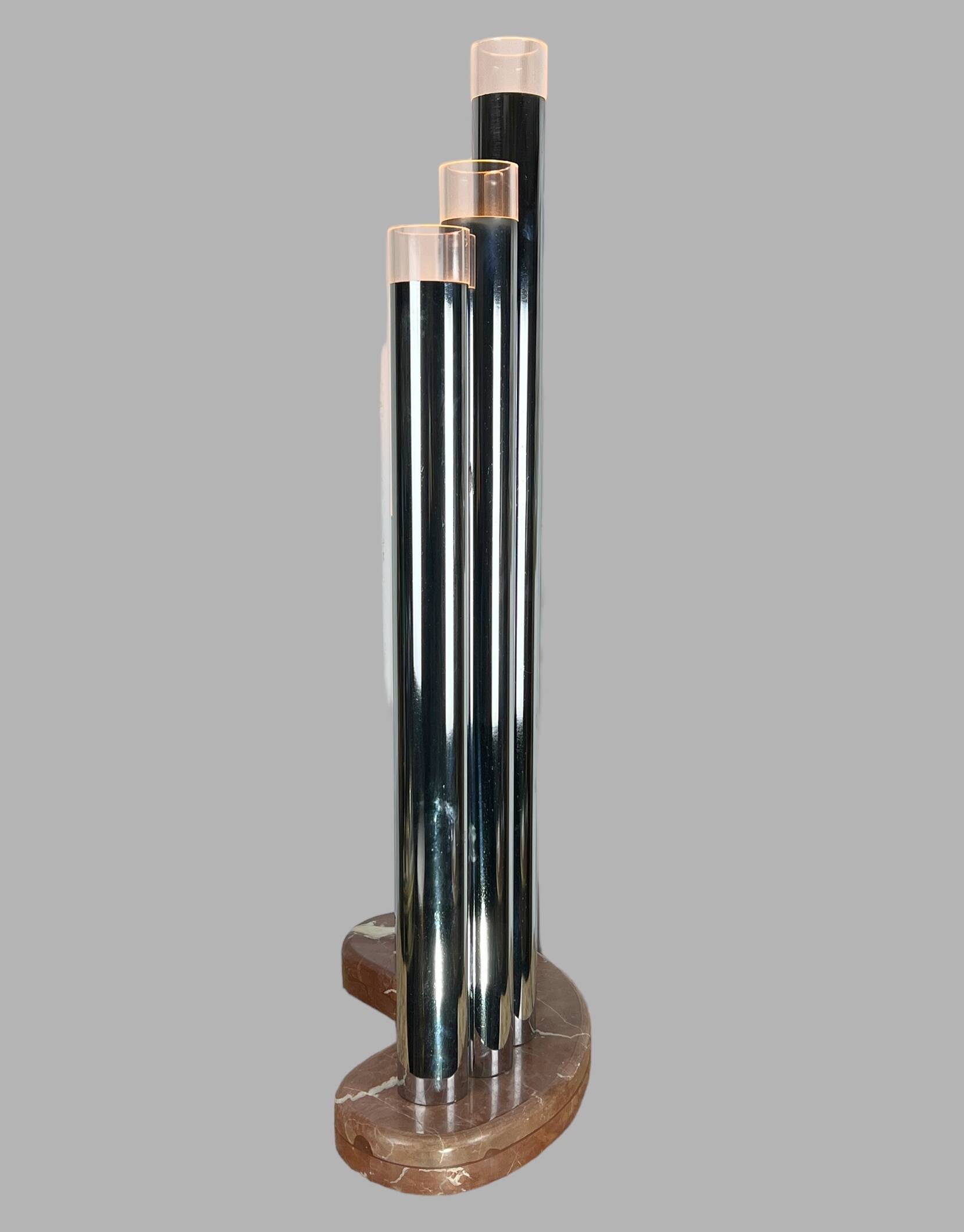 Grande lampe orgue de  sciolari des années 70 en métal chromé et marbre