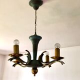 Lustre moderniste vert céladon et laiton massif